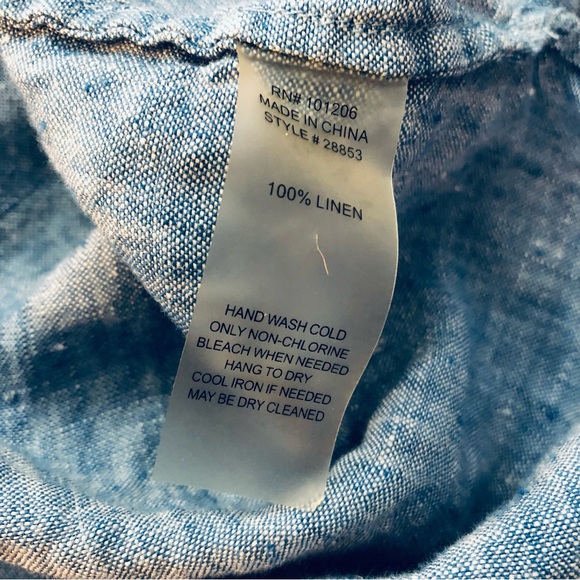 Soft Surroundings | 100% Linen Blue Button Up Tunic with Contrast Sleeve Size M - Picture 5 of 6